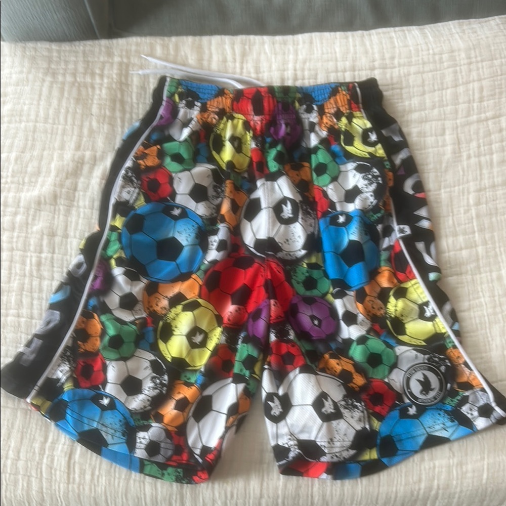 Red and Blue Soccer Print Athletic Shorts